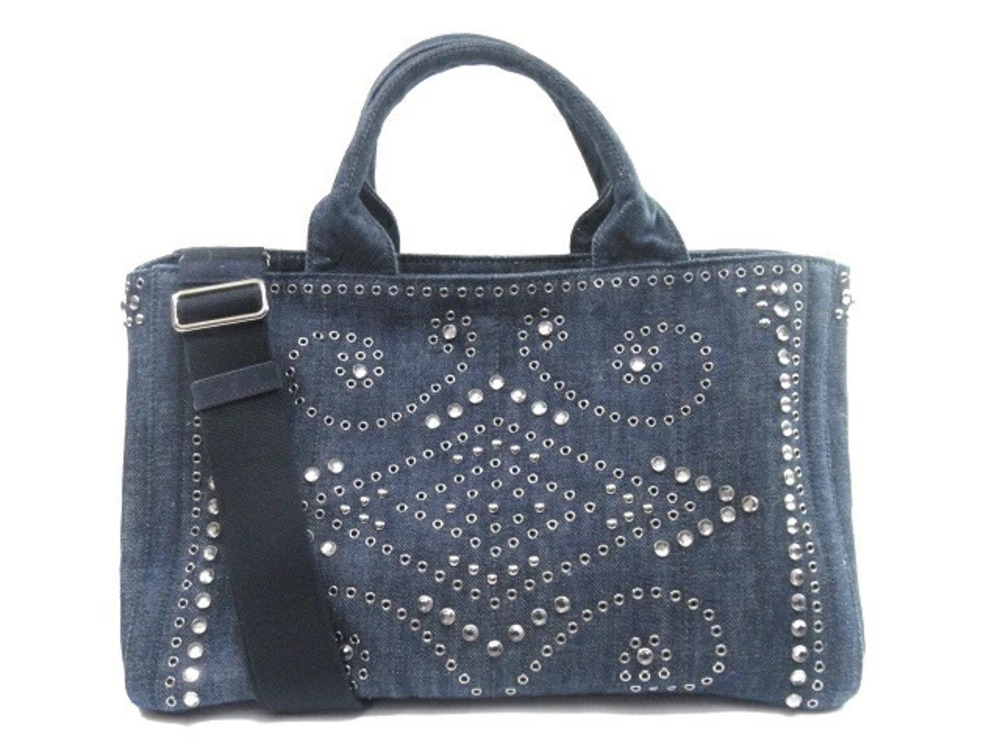 Prada Canapa handbag bejeweled denim blue strap